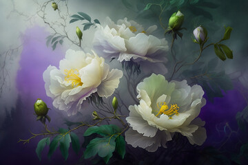 magical purple and white flowers close up