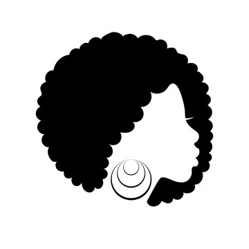 recommend clip art: Beautiful African American woman, silhouette profile in black, curly hair with an earring.