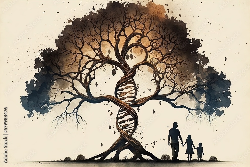 Aufkleber tree with a trunk in the shape of a dna helix. Generated by AI