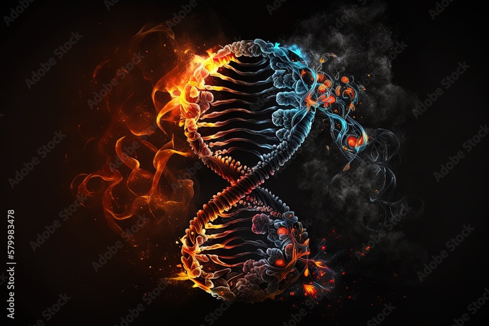 Poster burning dna helix. generated by ai