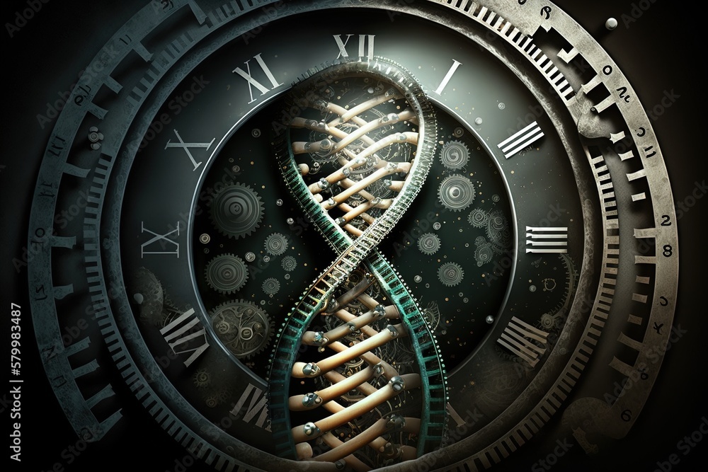 Poster watch with dna helix on a black background generated by ai
