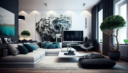 Contemporary Living Room Design, Generative AI