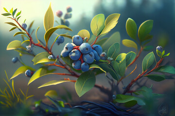 a blueberry bush on a nature background. generative ai. 