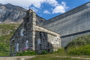 Chapel St-Jean at the dam of Grande Dixence in the canton of Valais in Switzerland