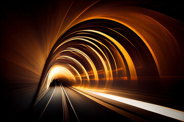 long exposure dynamic speed light trails in a tunnel . generative ai. 