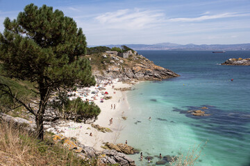 beach with crystal clear waters and fine white sand on the Cies Islands, in Galicia, Spain