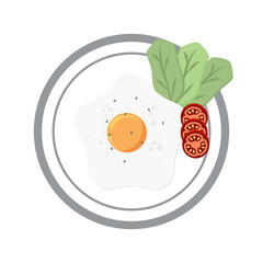 Fried Egg Yolk Fry Serving Food Lettuce Tomato on a Plate
