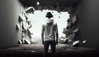 Obraz na płótnie Canvas A man experiencing virtual reality