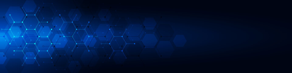 Abstract background and design element with geometric shape and hexagons pattern for banner or website header template
