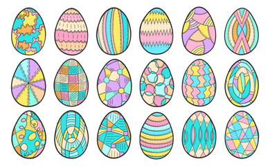 Easter eggs abstract geometric doodle set. Spring holiday symbol. Egg ornament sketch. Abstract easter doodles. Easter eggs set.