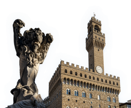 view of the Palazzo Vecchio in Piazza della Signoria in the city center with a transparent background