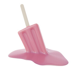 Purple berry ice cream melting isolated on white background. Refreshing dessert. Creative idea minimal summer concept. 3d rendering