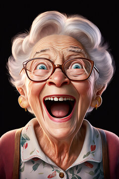 Surprised expression of a funny elderly man, cartoon style illustration - Ai generative