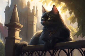 cat in front of a scenic church (AI Generated)