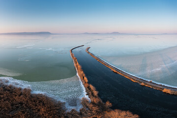Winter landscape from above at Balaton