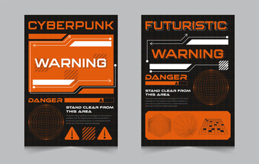 Futuristic cover set, Posters with Hud elements, abstract cyberpunk banner, high tech style banner, technology background with 3D Figures, Vector Illustration EPS 10