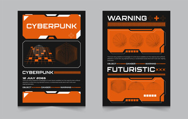 Futuristic cover set, Posters with Hud elements, abstract cyberpunk banner, high tech style banner, technology background with 3D Figures, Vector Illustration EPS 10