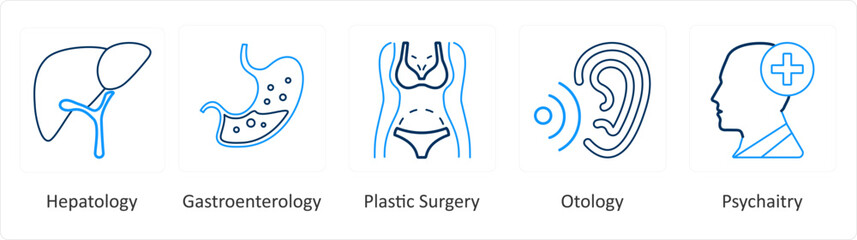A set of 6 Medical icons as hepatology, gastroenterology, plastic surgery