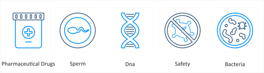 A set of 6 Medical icons as pharmaceutical drugs, sperm, dna