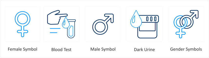 A set of 6 Medical icons as female symbol, blood test
