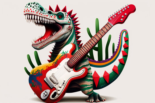 cinco de mayo  dinosaur with guitar  Mexico, Generative AI
