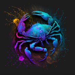 illustration of a colorful crab generative AI art