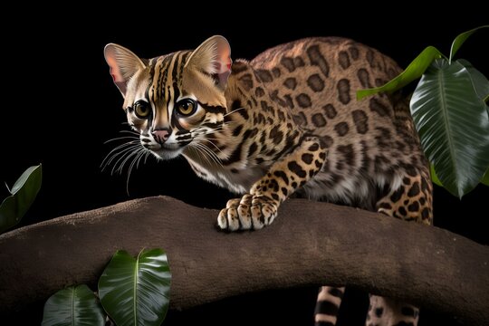margay climbing on a liana with its long tail and agile movements (AI Generated)