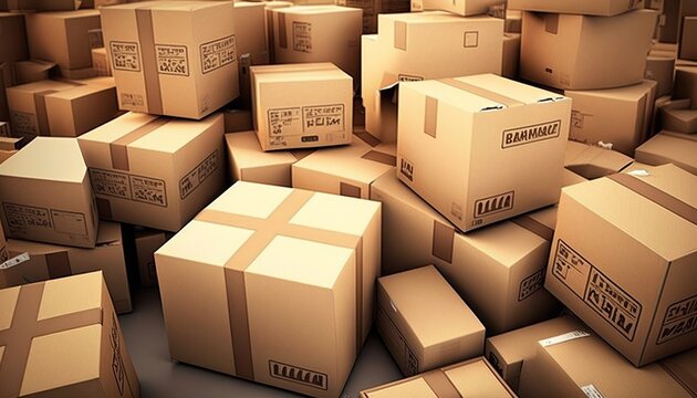 Pile of closed boxes to be shipped. eCommerce concept.