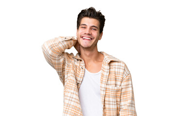 Young handsome caucasian man over isolated background laughing