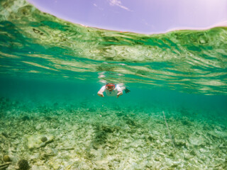 woman snorkeling in clear tropical sea