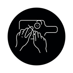 Cut a cucumber on a board color line icon. Cooking food.