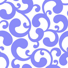 The swirl pattern is seamless. Bicolor simple background with blue swirls on white. Design element for fabric, textile, packaging, interior design, paper packaging.