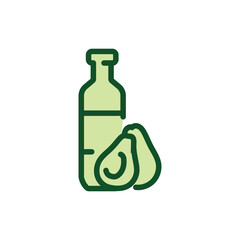 Bottle of virgin avocado oil color line icon. Vegetarian product.