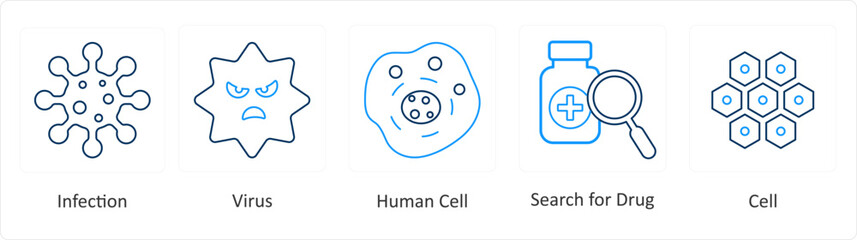 A set of 6 Medical icons as infection, virus, human cell