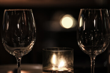 empty glass glasses group, dishes in the restaurant, table clean serving