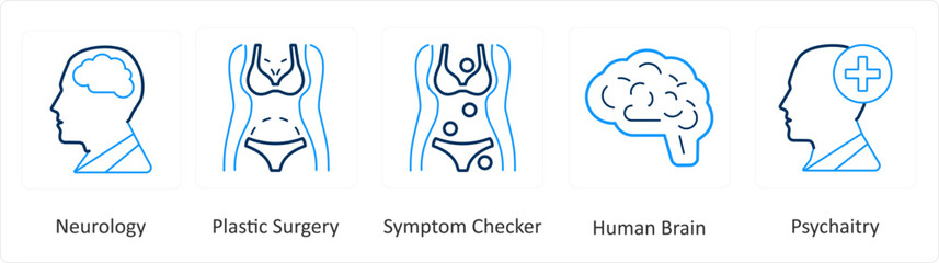A set of 6 Medical icons as neurology, plastic surgery, symptom checker