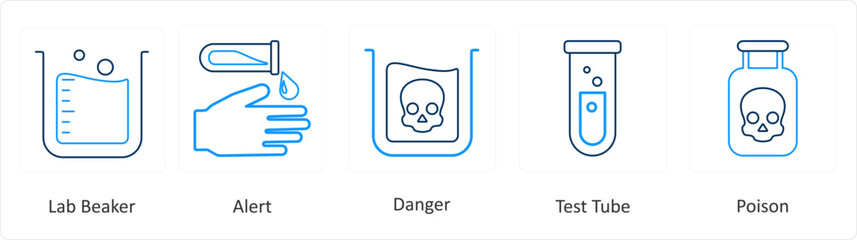 A set of 6 Medical icons as lab beaker, alert, danger