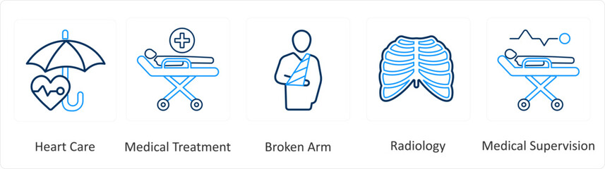A set of 6 Medical icons as heart care, medical treatment, broken arm