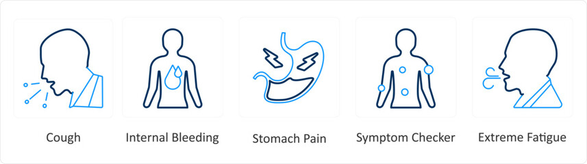 A set of 6 Medical icons as cough, internal bleeding, stomach pain