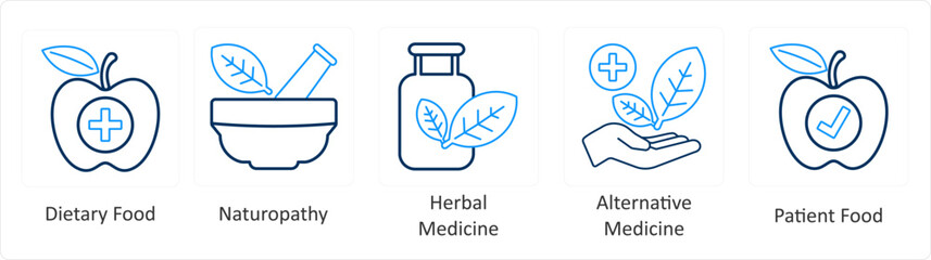 A set of 6 Medical icons as dietary food, naturopathy, herbal medicine