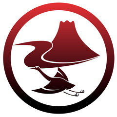 家紋風デザイン / 鶴と赤富士