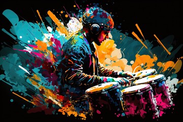 Abstract Musician Bringing Notes To Life, Drums, Generative Ai