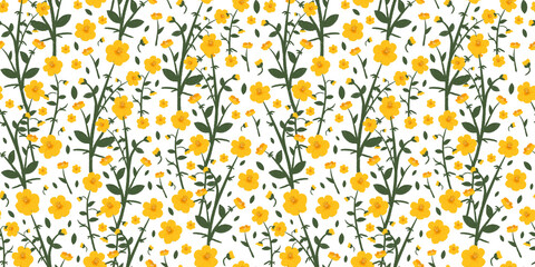 Naklejka na ściany i meble yellow flowers digital seamless pattern