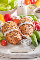 Healthy preparation for sandwich at spring breakfast.