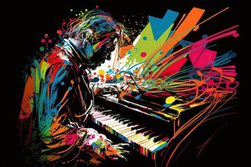 Abstract Musician Bringing Notes To Life, Piano, Generative Ai - obrazy, fototapety, plakaty