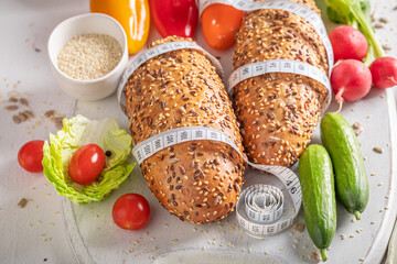 Homemade preparation for sandwich with cucumber, tomato and lettuce.