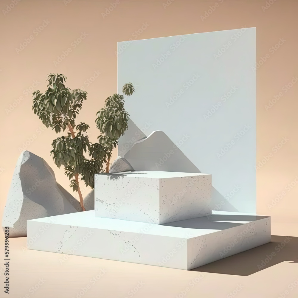 Poster empty display space with abstract floral decoration generative ai