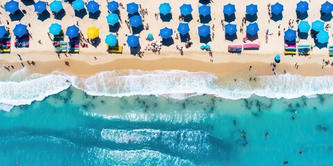 Sunny Holiday Beach, Bright Blue Water, Generative AI