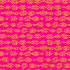 Neon red striped seamless pattern with yellow waves outlines. Abstract bright geometric background.