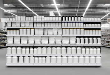 Body supplements on shelfmockup is suitable for presenting new packaging or label designs among many others.